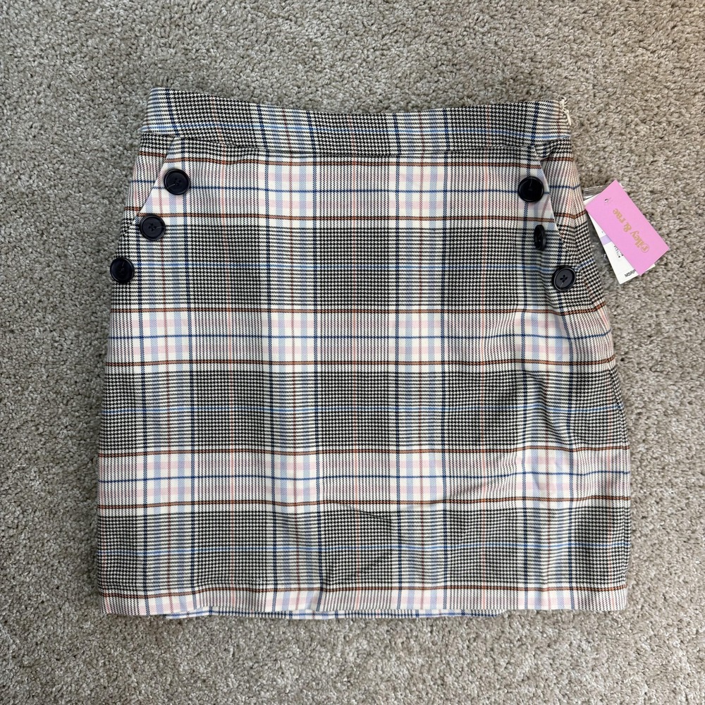 Riley & Rae Skirt Womens 6 Gray Plaid Tweed Mini Pencil Lined Button Workwear